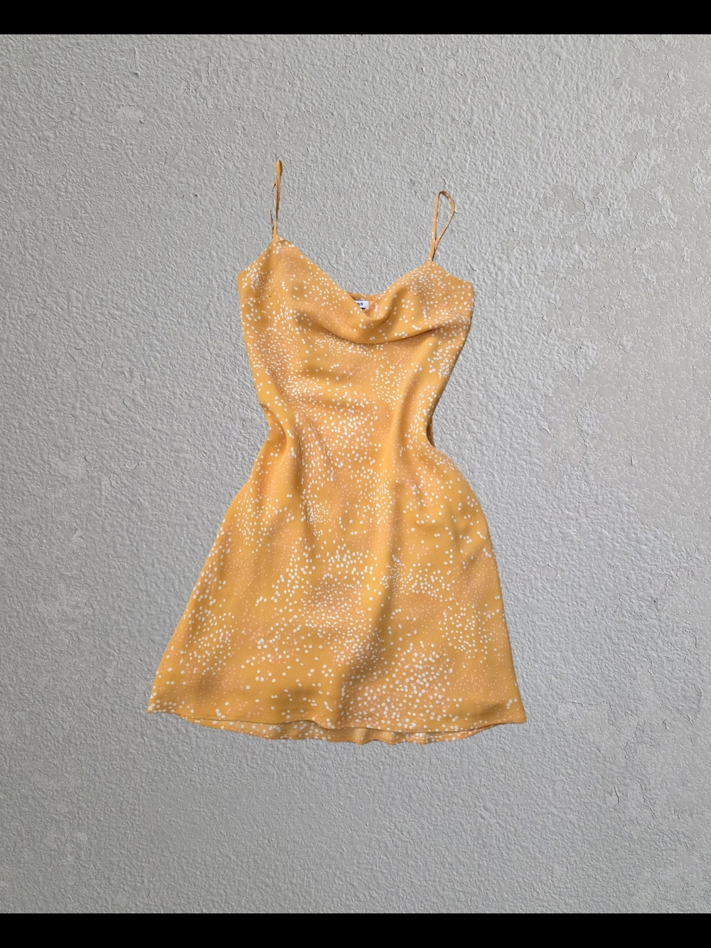 Express Yellow Spotted Cowl Neck Midi Slip Dress